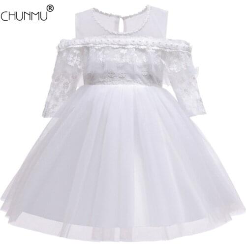 Baby Children Girl Dress White Kids Ceremony Party Dresses Elegant Flower Princess Wedding Gown Baby Girl First Communion Dress