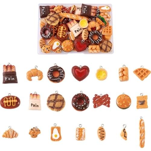 42pcs Cake Toast Bread Hot Dog Resin Pendants Imitation Food Charms For Bracelets Necklace Earring Key Chain DIY Jewelry Making