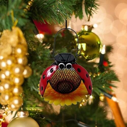 Solar Hanging Lantern Lights Outdoor Metal Ladybug Rustic Garden Lamp for Patio Yard Porch Tree Christmas Decoration