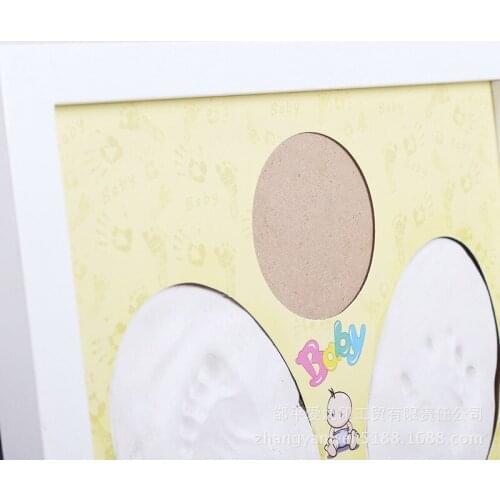White Mud Standable Baby Handprint Footprint Wooden Frame Cute Newborn Hundred Day Souvenir Warm Gift Kids Innoxious Clay