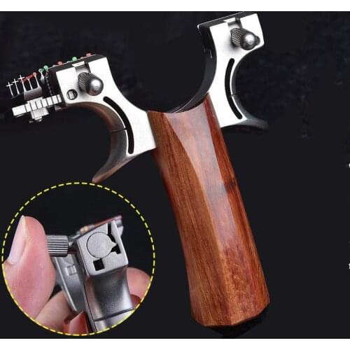 Hunting Stainless Steel Slingshot Wooden Handle Slingshot Shooting Competitive Optical Fiber Sighting Power Slingshot