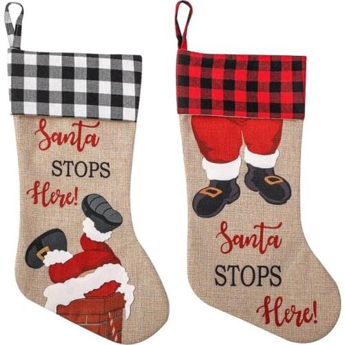 Christmas Stockings, Large Xmas Stockings Decorations, Santa Stops Here for Xmas Holiday Party Home Decoration Gifts