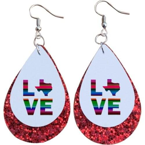 Diy Earrings Love Serape Texas Print Faux Layers Glitter Leather Teardrop Earrings