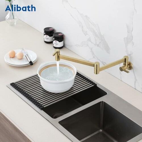 Pot Filler Tap Wall Mounted Foldable Kitchen Faucet Single Cold Single Hole Sink Tap Rotate Folding Spout Chrome Gold Brass