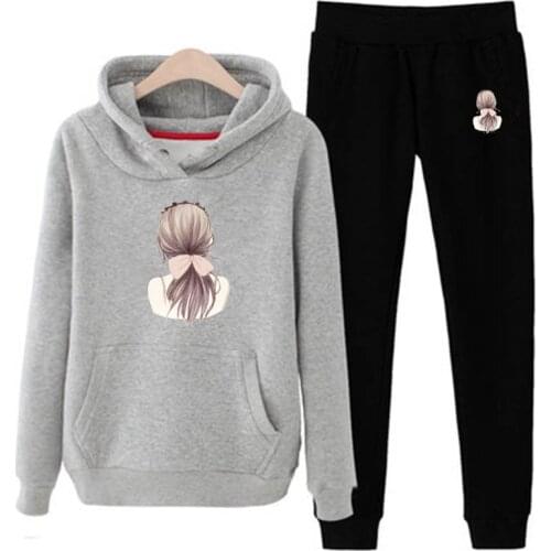 2021 Kpop Tracksuits Two Pieces Sets 3D Graffiti Rose Hooded Pink Sweatshirt Pants Street Wear Hoodie Suit Winter Casual Outfits