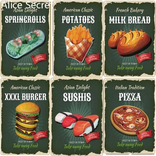 USA Fast Food Metal Tin Sign Hamburger Metal Plates Pizza Poster Home Bar Club Shop Resturant Burger Tin Decoration Metal sign