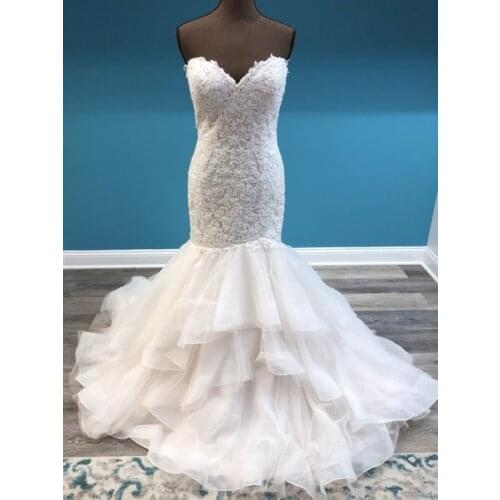 Wedding Dress Mermaid Off White with Chapel Train Lace Boho Wedding Gown Sweetheart Sleeveless Vestido De Noiva