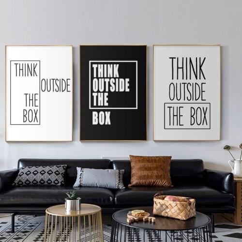Think Outside The Box Letter Poster Canvas Painting Motivational Black White Typography Picture Wall Art Print Modern Home Decor
