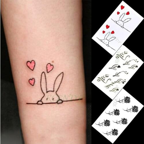 Waterproof Temporary Tattoo Sticker Lovely Rabbit Heart Letter Black Flower Small Tatto Flash Tatoo Fake Tattoos For Women Men