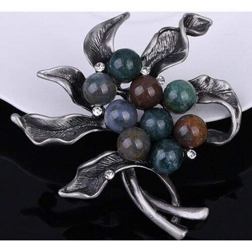 High Quality Nature Stone Large Brooches for Women Vintage Multicolor Rhinestone Brooch Pins Unique Design Jewelry Gifts XZ165