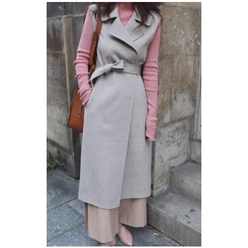 2021 New Fall / Winter Elegant Wool Blend Long Vest Autumn Women Fashion Turn-down Waistcoat Female OL Sleeveless Coat Ladies