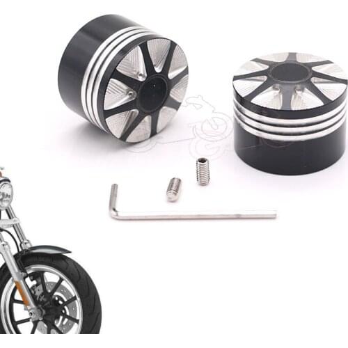 1pair Black Motorcycle Front Aluminum Axle Nut Covers For Harley Softail Dyna V-Rod Touring Trike - Set Motorcycle Styling