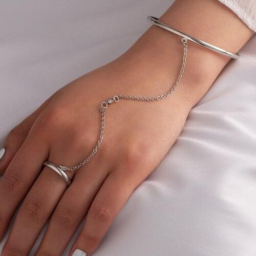 2021 Ins Gold Long Chain Open Cuff Bangle Hand Chain Minimalism Body Piercing Bracelets Korean Fashion Women Party Jewelry