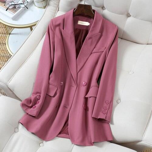 Women 2021 Fashion Office Wear Double Breasted Blazer Coat Vintage Pockets Female Plus Size 5XL Loose Outerwear Chic Top