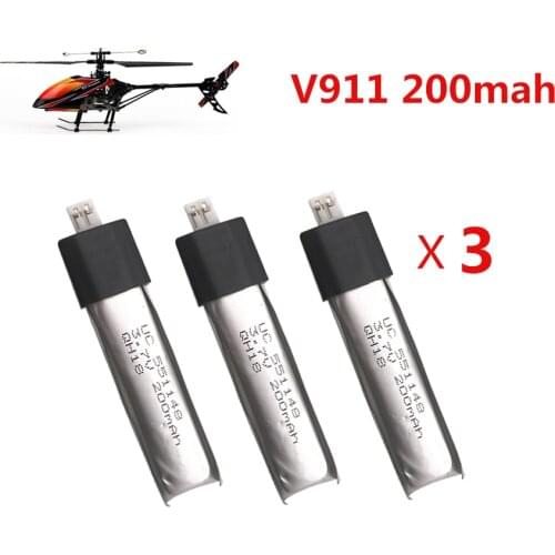 3pcs WLtoys V911 F929 F939 RC Helicopter 3.7V 200mAh new plug 1.25mm Battery For WLtoys V911 F929 F939