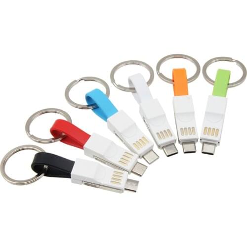 3 in 1 Multi USB Mini Keychain Lanyard Charger Cable Portable Micro Usb Type C Short Cables for iPhone Samsung Xaiomi 500pcs