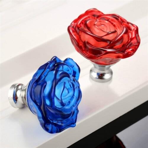 50MM Crystal Rose Glass Handle Cabinet Knob Drawer Pull Handle Kitchen Door Wardrobe Hardware Furniture Knobs Handles