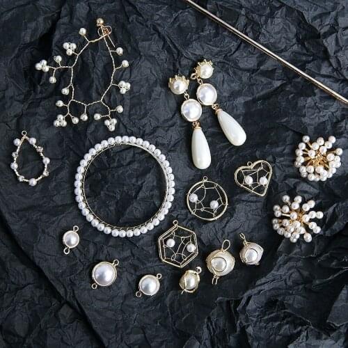 6pcs Korean Vintage Copper Plated Wrapped Pearl Pendant Heart Shaped Round Earrings For Women Girls Diy Jewelry Accessories