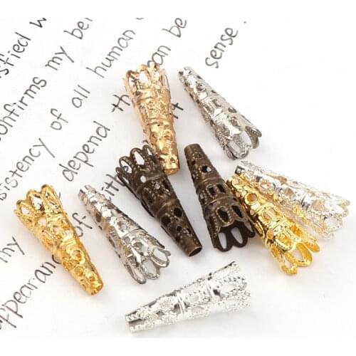 9x23mm Vintage Filigree Metal Horn Hollow Flower Spacer Beads End Caps Pendant DIY Charms Connectors Jewelry Findings