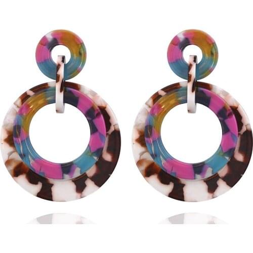 Big Earing Geometric Granite Pattern Round Pendant Stud Earrings For Women Color Earing Jewelry Earring Brincos Brinco Kolczyki