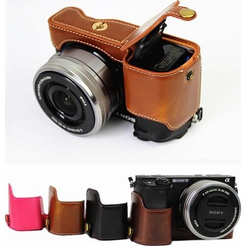 PU Leather case half body Set Cover Camera Bag Bottom For Sony A6300 A6000 ILCE-6000 ILCE-6300 With Battery Opening