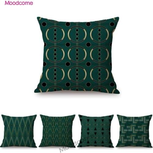 Elegant Royal Blue Emerald Green Geometric Art Luxury Design Home Decorative Sofa Throw Pillow Case Cotton Linen Cushion Cover