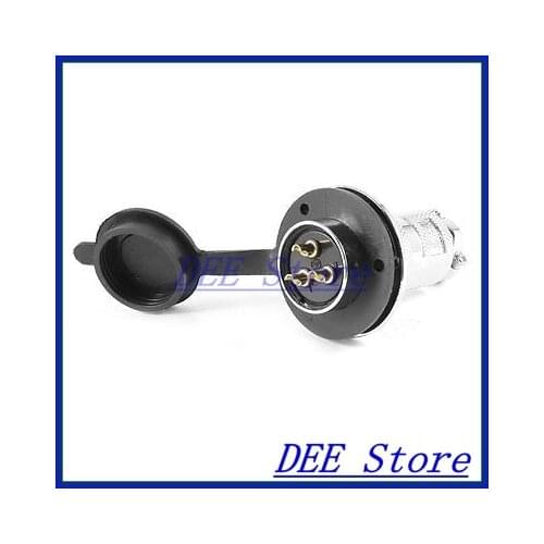 Flange Mounting GX25-3 3Pin Male 25mm Aviation Plug Connector w Plastic Cover