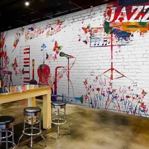 Custom 8D Papel Mural Scrawl Jazz Music White 3D Bricks Wallpaper Murals for Bar Coffee Living Room 3d Photo Murals Wall paper