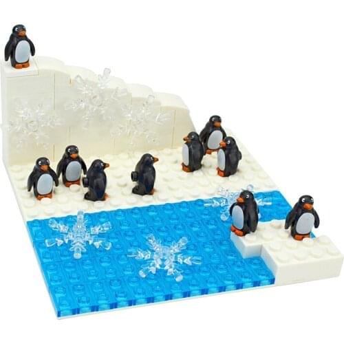 10 Penguins Glacier MOC Building Blocks Compatible Classic Bricks Icy Snow World Creator Toys for Children DIY Gift Baseplate