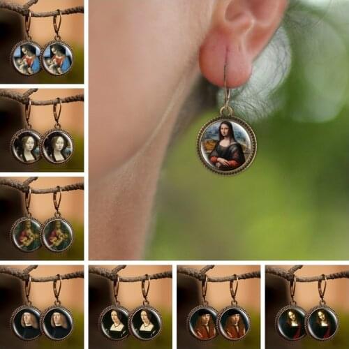 Leonardo Da Vinci Mona Lisas Smile Art Painting Earrings Retro Statement Long Dangle Earrings Female Jewelry Mothers Day Gift