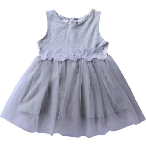 Summer girl sleeveless grey splice lace princess yarn girl sleeveless cotton inner layer princess dress