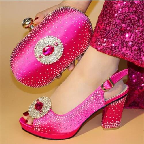 Hot Selling Fashion Fuchsia Color Woman Shoes And Purse Set For Wedding Italy Style High Heels Shoes And Bag Set On Stock