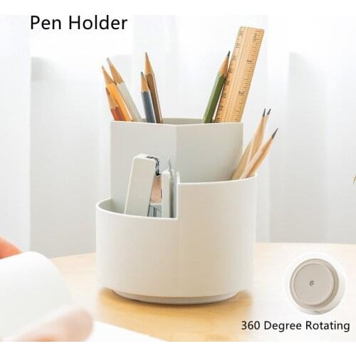 3 Grid Multifunctional Round Pen Holder Simple Large Capacity 360 Degree Rotating Pen Holder Desktop Organizer School Stationery