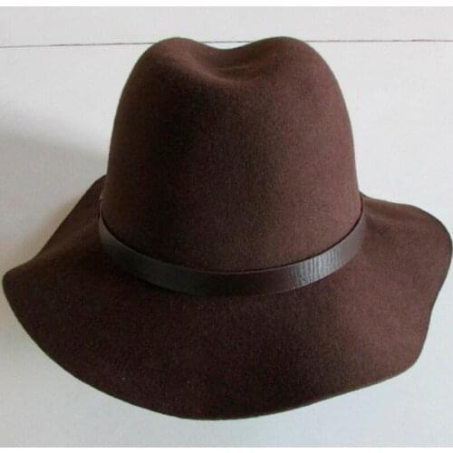 LIHUA Brand Party Fashion Wool Brown Color Hood Hat ,Womens Vintage Felt Hat Sun Protection Floppy Bowler Hat