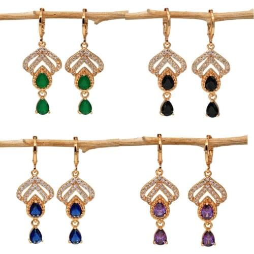 Trendy Dangle Drop Water Drop Earrings Red Green Purple Zirconia Stone For Women Girls Fashion Jewelry Accessories Wedding Gif