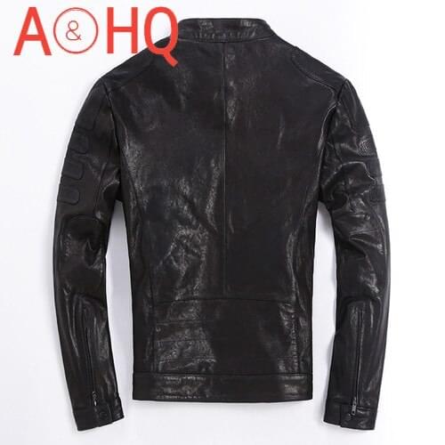 Vintage Real Leather Jacket Men Natural Sheepskin Coat Spring Autumn Biker Motorcycle Leather Jackets Chamarra Hombre KJ