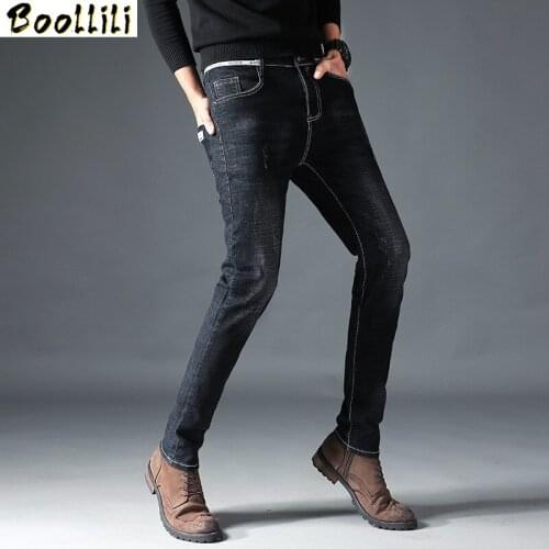 Mens Skinny Jeans 2020 New Classic Solid Casual Designer Straight Dark Grey Stretch Denim Trouers