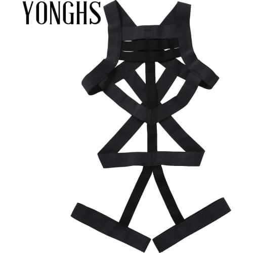 Harness Mens Lingerie Body Shoulder Chest Harness Belt Elastic Straps Criss Cross Back Hollow Out One-piece Jockstrap Bodysuit