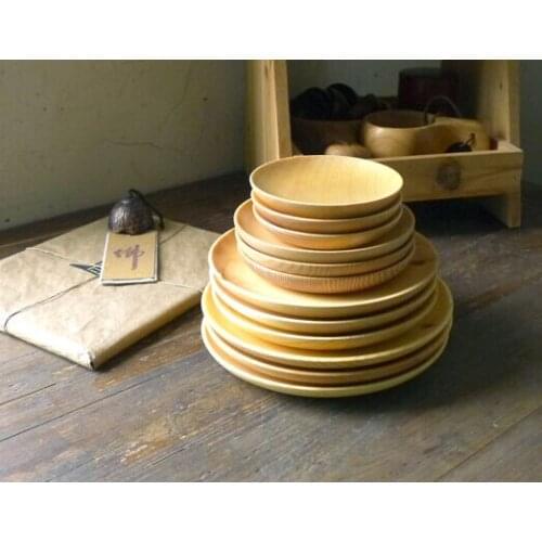 Pack of 12pcs salad bowl wood plate home dishs plates circle plates dessert tray kitchen dishes