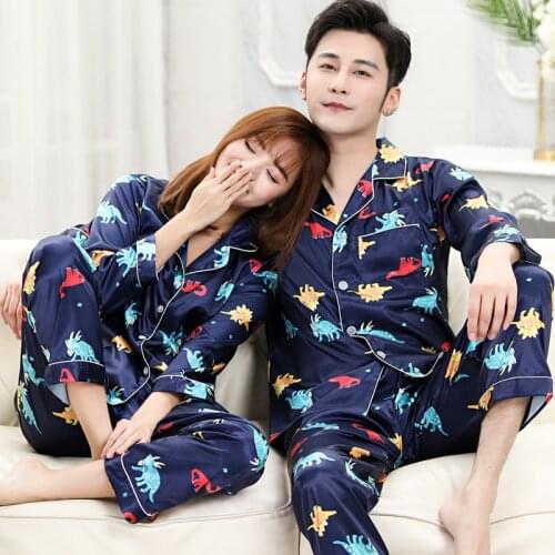 FZSLCYIYI Couple Silk Satin Pajamas Set Long Sleeve Long Pants Sleepwear Pijama Pyjamas Suit Women Men Sleep 2PC Set Loungewear