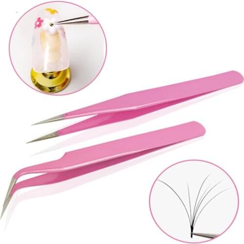 New Nail Tweezers Lash Extension Nipper Rhinestone Picking Tool Makeup Tools Anti-Static Curved Straight Eyelash Grafting Clip