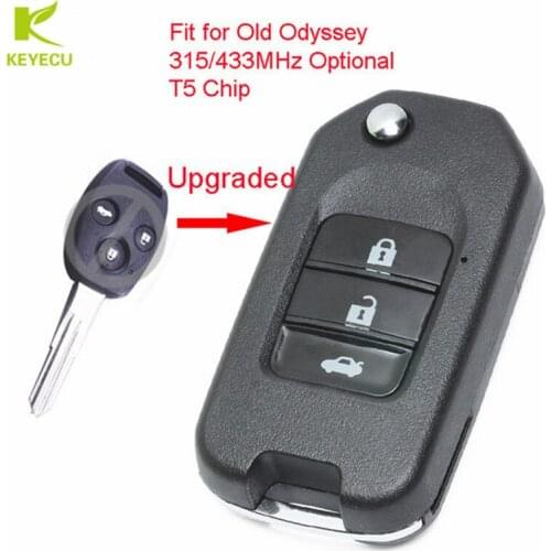 KEYECU Upgraded Flip Remote Car Key Fob 3 Button 315/433MHz Optional T5 for Honda Old Odyssey Before 2004