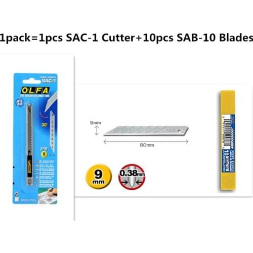 Original Airlfa for OLFA SAC-1 Knife Angle Graphic Art Stainless Steel Cutter Slide Auto Lock OLFA SAC-1 SAB-10 blades(10pcs) O
