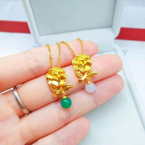 Natural Green Hetian Jade Rose Pendant Necklace 925 Silver Fashion Jewelry Chalcedony Amulet Gifts for Women