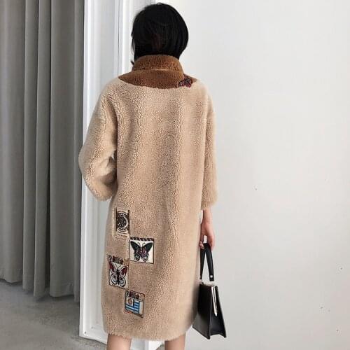 Real Fur Coat Women Sheep Shearing Overcoat 2020 Winter Warm100% Wool Jacket Female Long Parka manteau femme LX2495