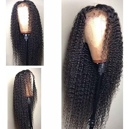 8-28 Inch Kinky Curly Human Hair Wigs Pre Plucked Lace Frontal Wigs Brazilian Remy Hair Black Colored Lace Wig For Women KL