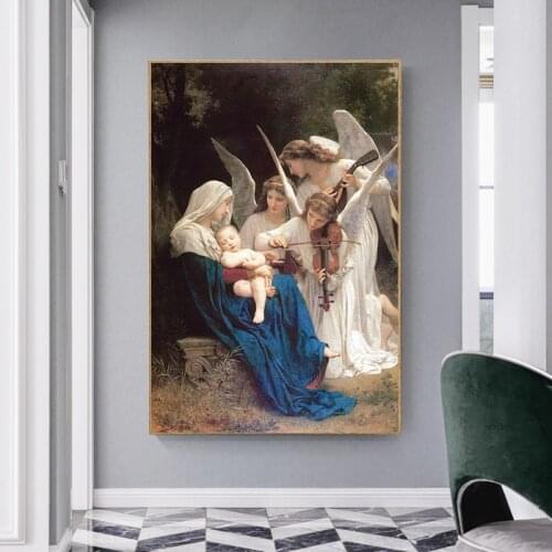 Famous Song of The Angel William Adolphe Pop Portrait Oil on Canvas Painting Posters and Prints Wall Art Picture for Living Room