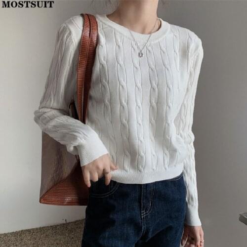 Thicken Twisted Knitted Pullover Sweater Women Autumn Winter Full Sleeve O-neck Knitwear Jumpers Solid Basic Female Tops 2021