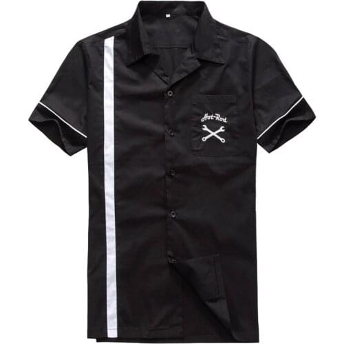 Summer Cocktail Button Up Shirt camisa masculina ST114 Short Sleeve Cotton Mid-Century Inspired Black Men Shirt