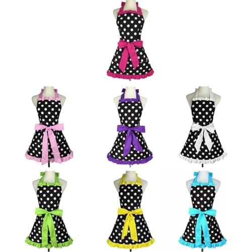 Lovely Sweetheart Retro Kitchen Aprons for Woman Girl Cotton Polka Dot Cooking Salon Pinafore Vintage Apron Dress Christmas